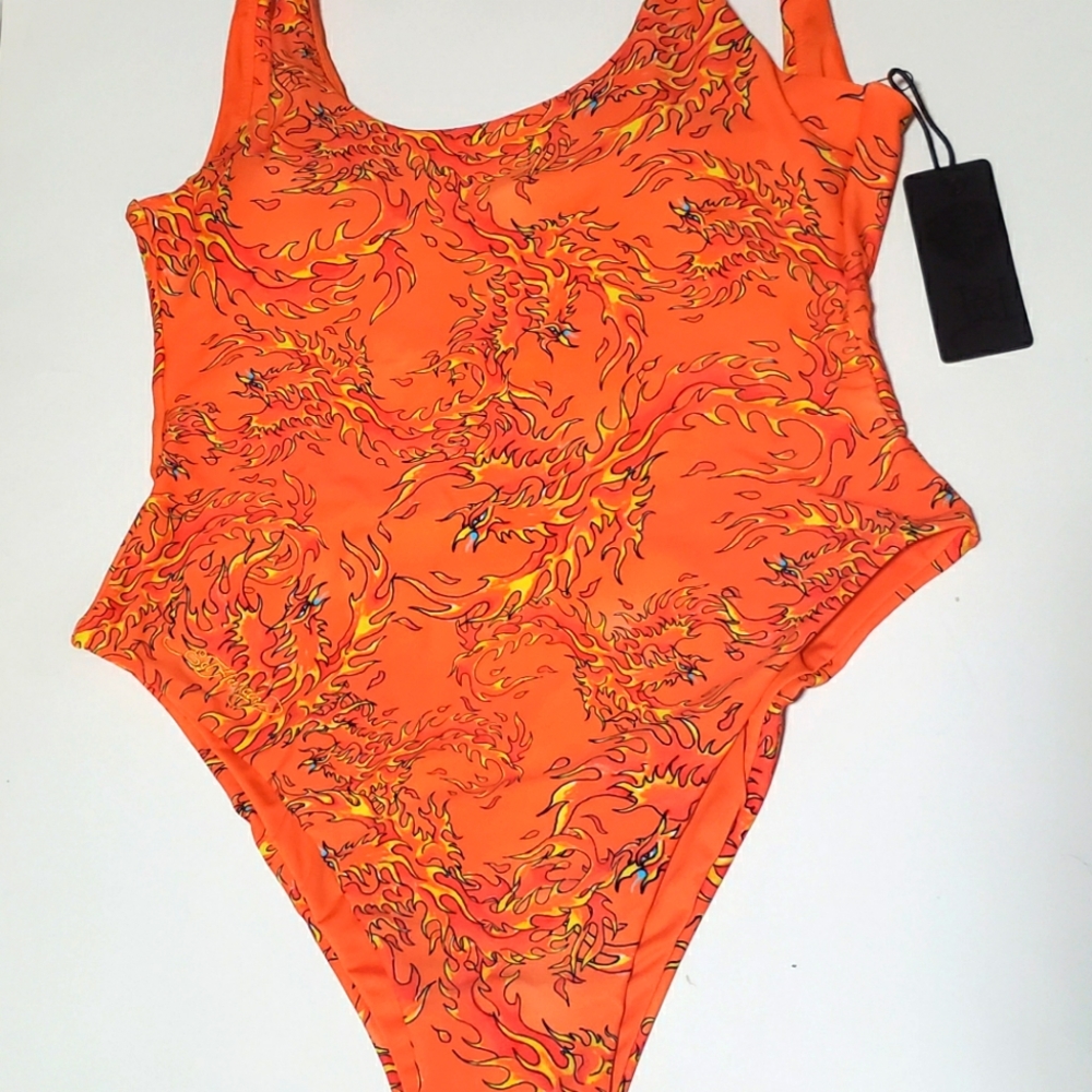 NWT Ed Hardy Orange Firebird One Piece Swim/Bathing Suit - Size M